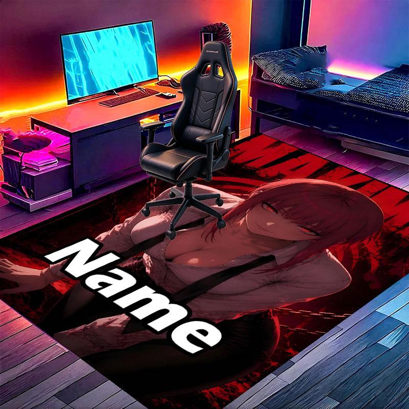 Custom Name Personalized Makima Chainsaw Man Print Carpet, Versatile Home Decor Rug, for Playroom, Apartment, Balcony, Entryway, Hallway Gift