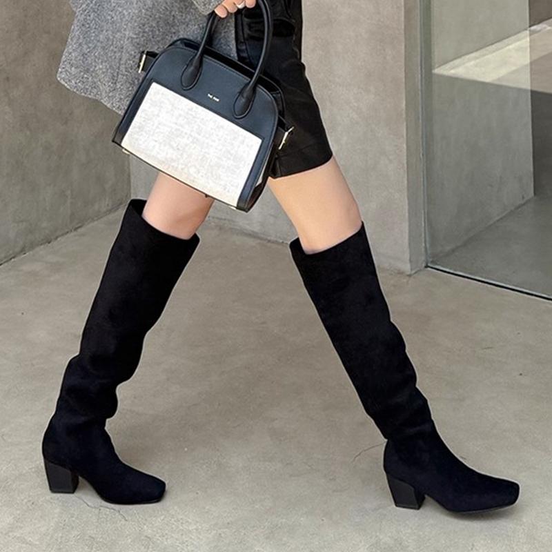 2026 High Heels Women Long Boots Chunky Suede Designer Shoes Fashion Dress Winter Woman Pumps Goth Casual Mujer De Chelsea Botas