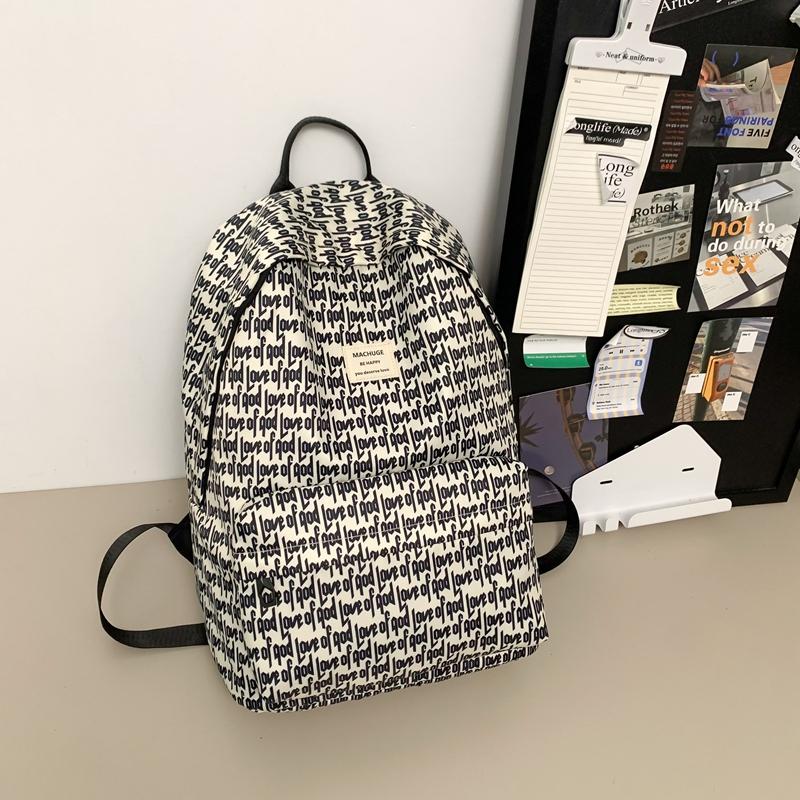 Print Backpack Large Capacity Student Schoolbag Men Letter Backpack