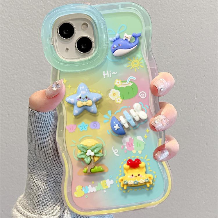 Applicable To Apple 15pm Mobile Phone Case IPhone 13 Smudged Marine Doll 12 Wavy Edge Invisible Double Bracket