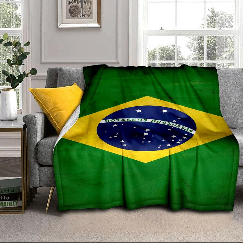 Brazilian Flag Artwork Blanket Flannel Blanket for Bed, Sofa, Camping, Hiking, Picnic Essentials, Gift for Family Fan Gifts