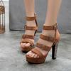 2025 Sexy Roman Sandals Summer New European and American Style Thin Belt Thick Sole Waterproof Table Thick Heel Sandals Foreign Trade