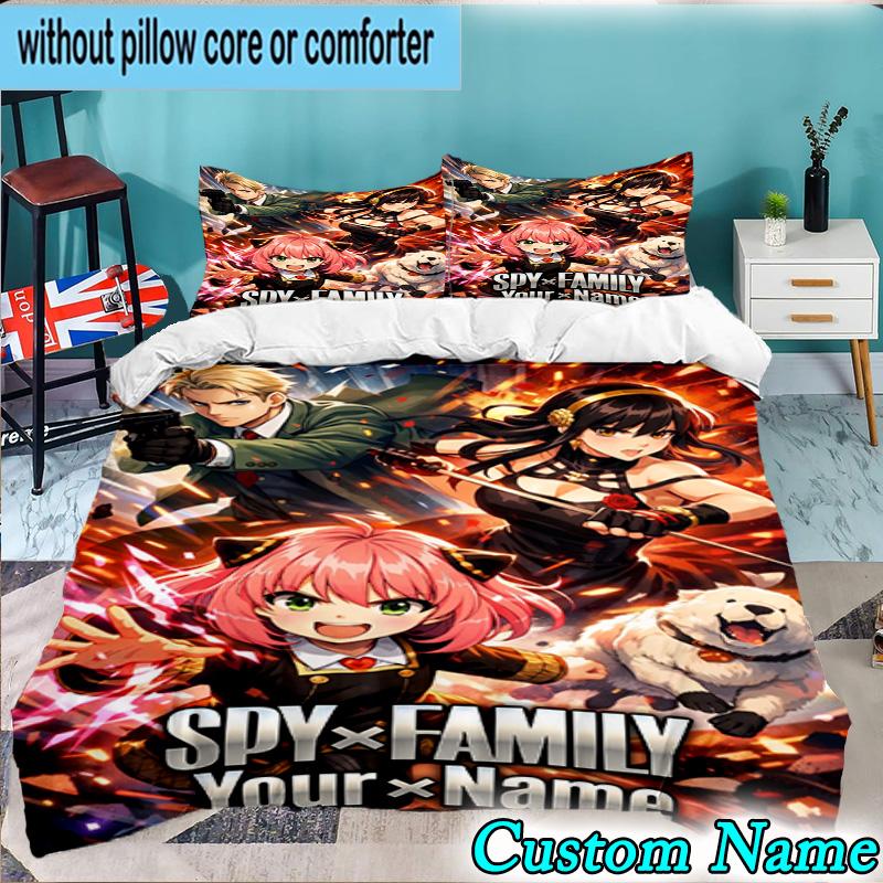 Custom Name 3PCS Fantasy Battle Anya Bedding Set,Including Duvet Cover And 2pcs Pillowcases Perfect for Bedroom,Dormitory,Fan Christmas Gift