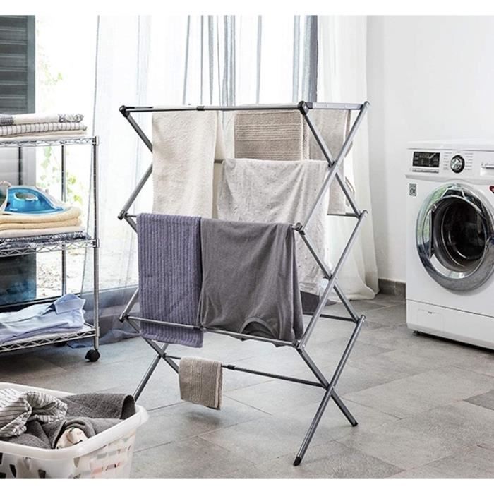Séchoir linge pliable et extensible métallique - etendoir pliable - séchoir pliable- 3 hauteurs - 11 barres - résistant à leau