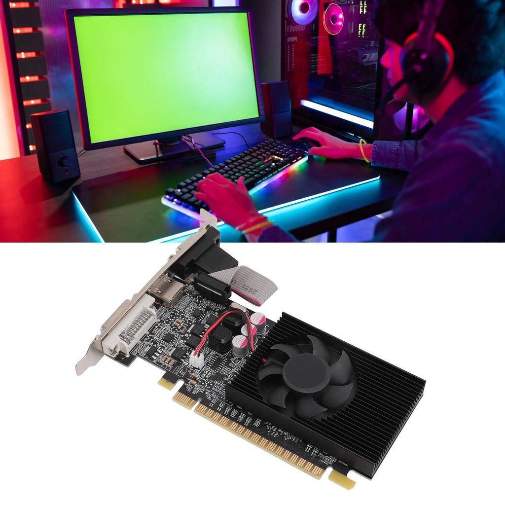 GT710 Graphics Card, 2GB DDR3 64-bit 1200MHz Desktop Graphics Card, Supports HDMI, DVI, VGA, PCIe 2.0 16X Slot, for Office PC DIY