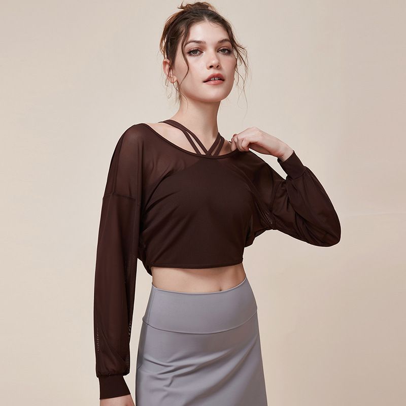 

Autumn and Winter Women s Mesh Ultra-Thin Slim Looking Two-Way Wearing Long-Sleeved Blouse CHESTNUT BLOUSE(Quality Edition) L
