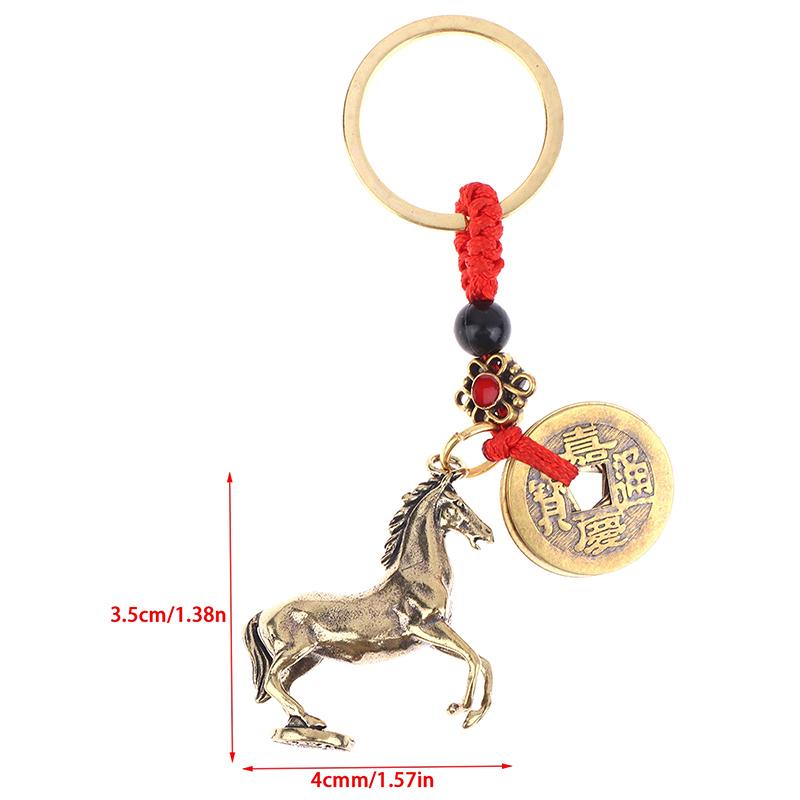 2026 Year Of Chinese Zodiac Horse Lucky Pendant Keychain Brass Feng Shui Wealth Car Key Ring Women Men Bag Pendant Jewelry Gift