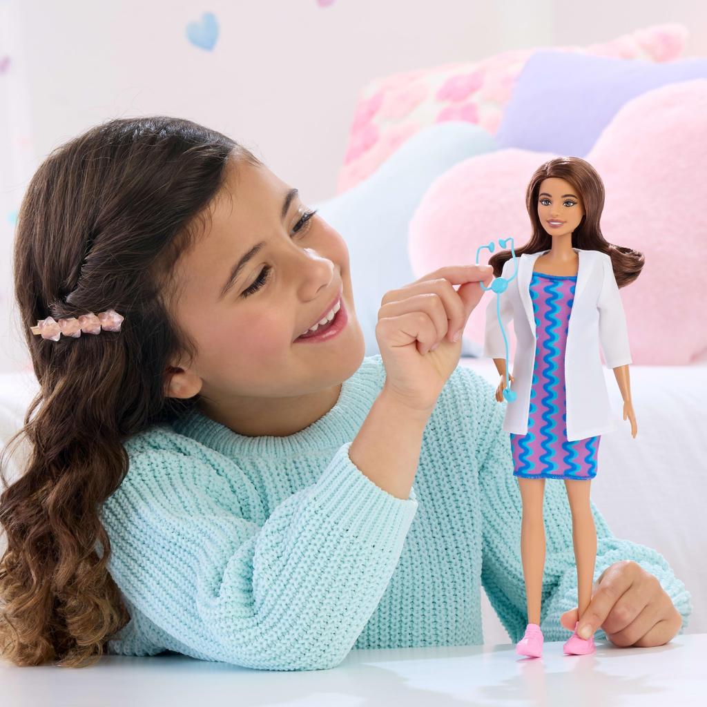 Barbie Work with Doctor Doll House for Pretend Ages 3 and JKF76 Barbie! Dress-Up Play, Up, Pink/Blue,