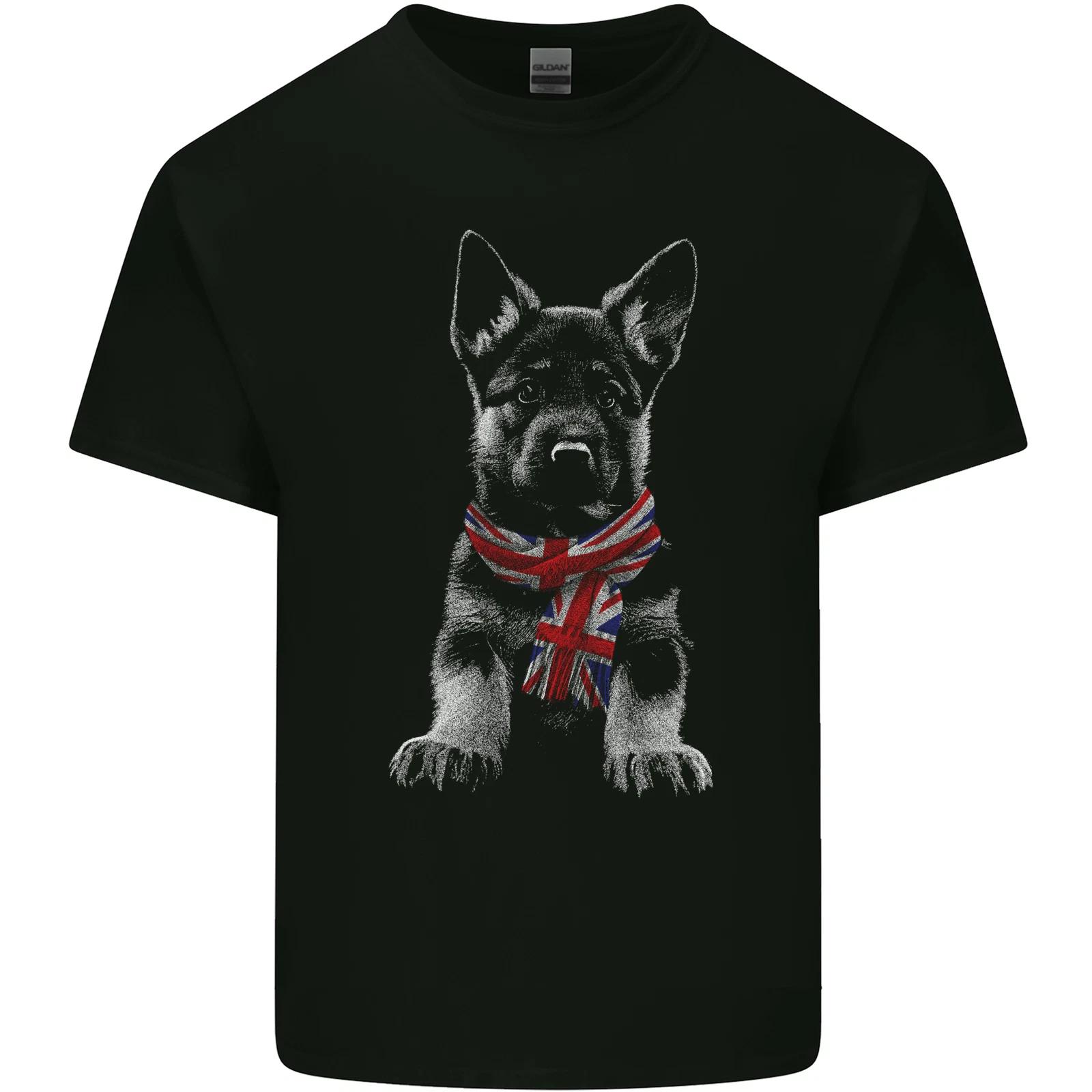 

German Shepherd Union Jack Scarf Alsatian Kids T-Shirt Childrens S