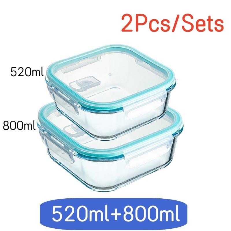 High Borosilicate Lunch Bento Box Set Heat-resistant Glass Lunch Box Sealed Box With Lid For Fresh-keeping Bowl Square Bento Box
