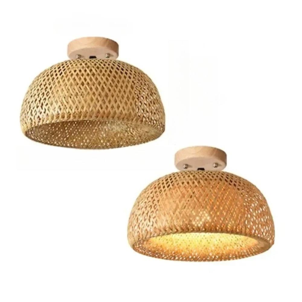30CM E27 Handmade Boho Bamboo Wicker Ceiling Lamp Traditional Farmhouse Bedroom Restaurant Hallway Corridor Mount Ceiling Light