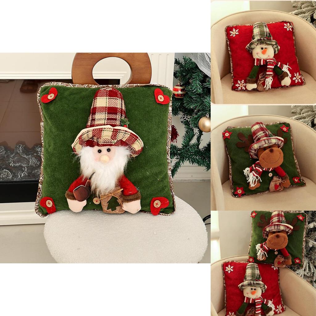 Festive Cartoon Santa Claus Plush Pillow Cover Decorative Hat For Cozy Home And Party Decor