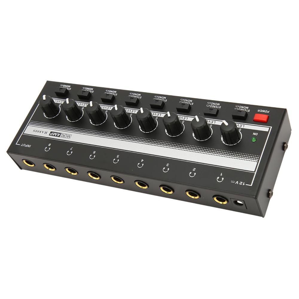 1/4" TRS Input/Output Stereo Headphone Amplifier 8-Channel Channel Line Mixer Studio Recording