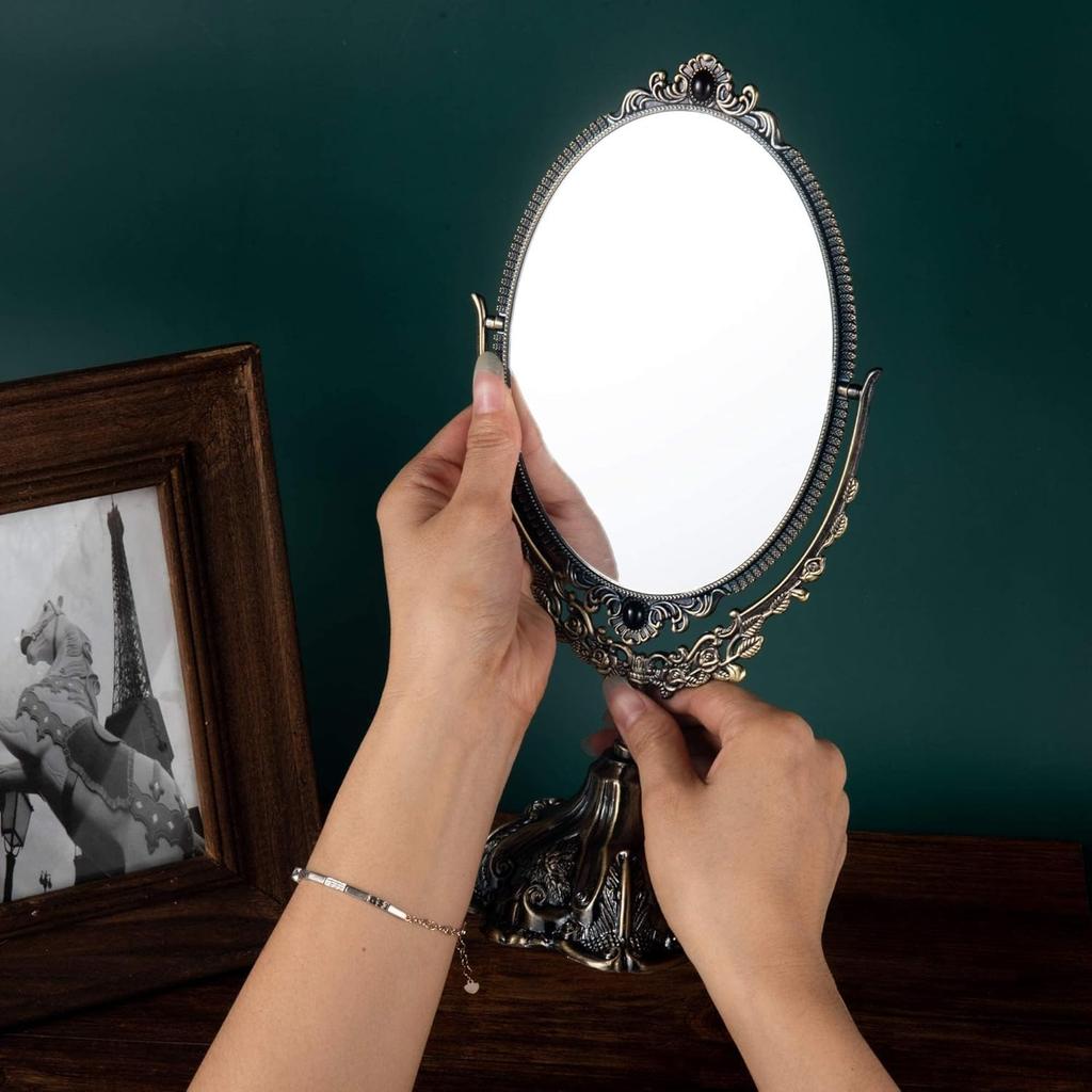 Feyarl Tabletop Makeup Tabletop Makeup Makeup Stand Elegant Rotating Cosmetic Western Style Makeup Retro Bronze Mirror, Mirror, Mirror, Mirror, Tools,
