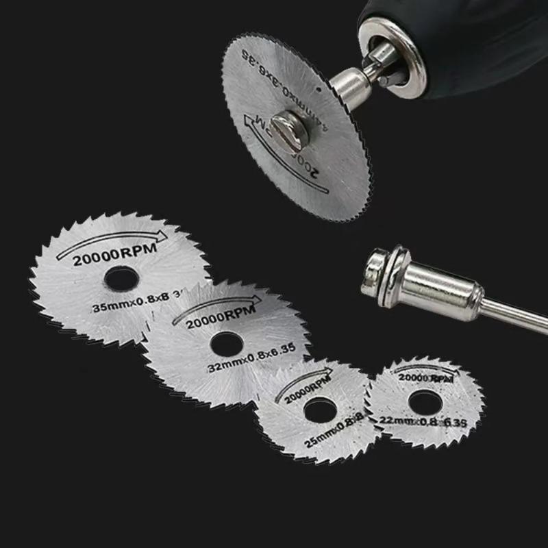 7Pcs Metal Cutting Disc Hss High Speed Steel Rotary Blade Wheel Discs Mandrel For Tools Wood Cutting Saw Dremel Cutter (3.175mm)