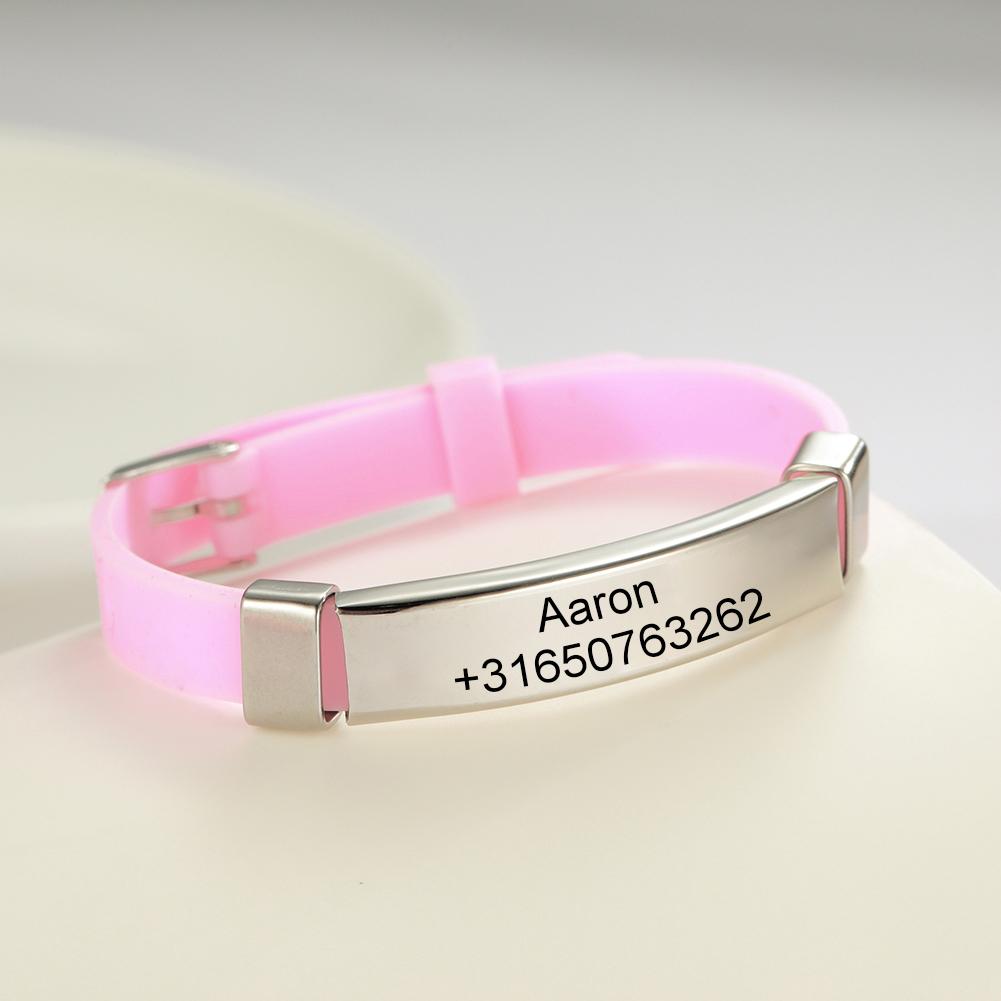 Lemegeton Personalized Baby SOS Bracelet Kids Child Custom Phone Number Silicone Bracelet Stainless Steel Jewelry Valentins Day