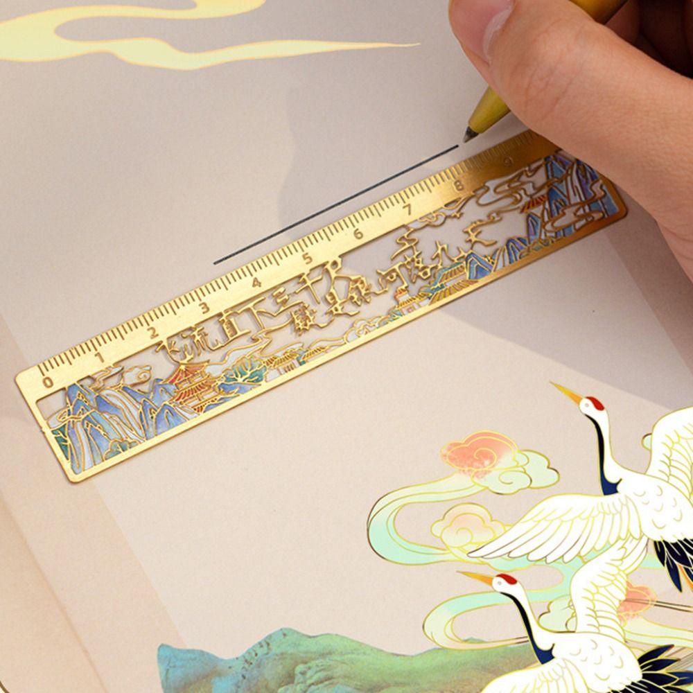 Cute Bronzing Ruler Bookmark Kawaii Landscape Metal Bookmark Oil Painting Ruler Bookmark  School