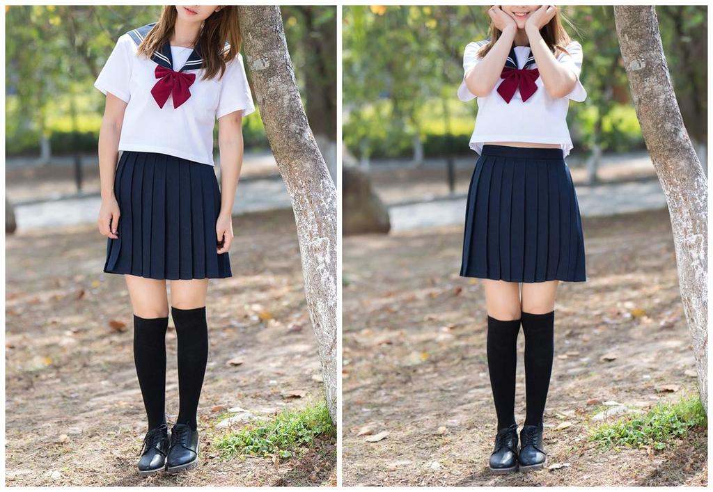 Aculldo Sailor Short School High School Girl JK Uniform with Two White Embroidered Strips and Navy Blue Cute and Perfect for School Cultural and