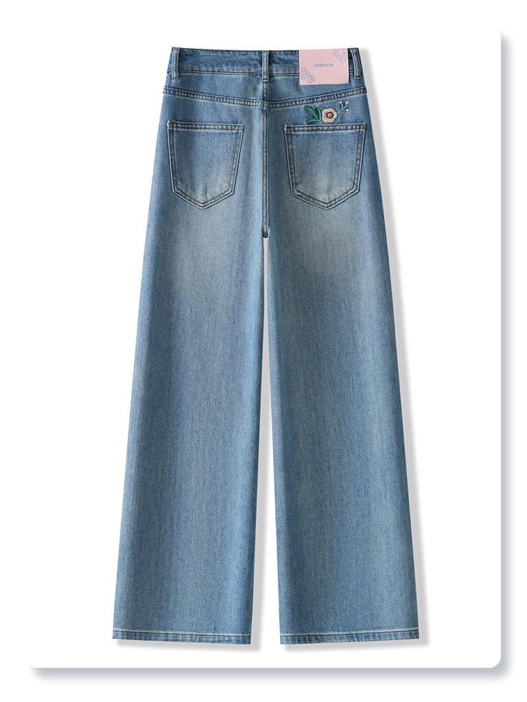 2025 Spring Blue High-Waist Slimming Wide-Leg Jeans