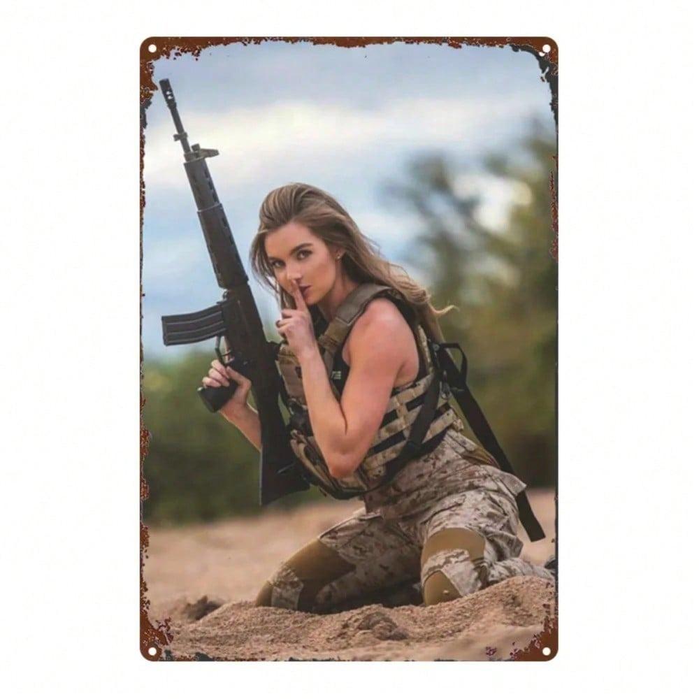 Vintage Military Girl Metal Sign 8x12 Inch Desert Wall Art Decor
