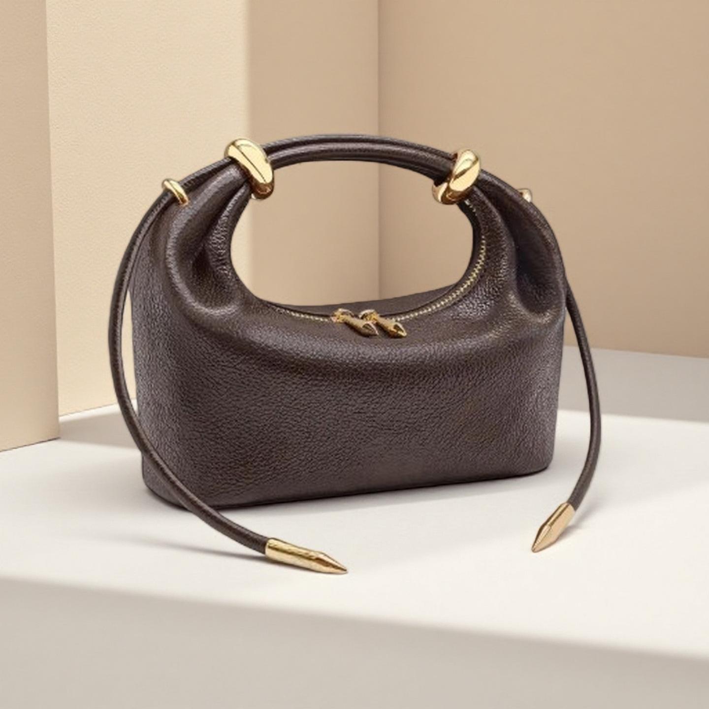 

New Women s Simple Underarm Bucket Handbag Asymmetric Metal Handheld Bag Fashiable Versatile Commuting Handbag PU Leather 25 15 20 кофейный