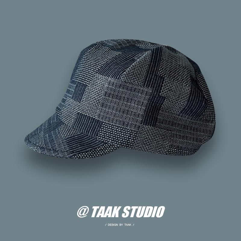 Vintage denim beret children's summer painter hat versatile face small literary octagonal hat newsboy hat