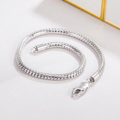 Bracciale a catena a forma di serpente rotondo liscio da 3 mm Argento sterling 100% 925 Uomo Donna Ragazzo adolescente Ragazze 6 .3 \ "-9 \" Regalo di gioielli braccialetto