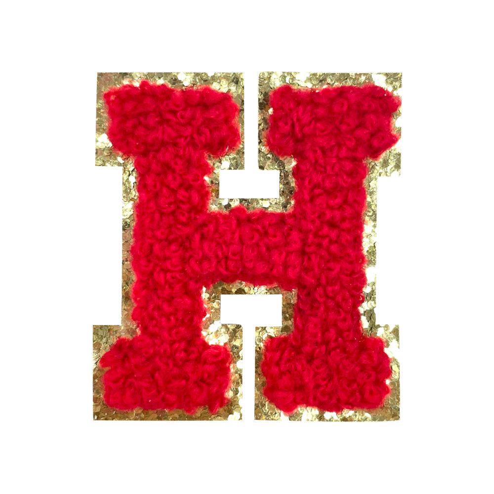 Red A-Z Chenille Embroidery Letter Patches, 5cm Self-Adhesive for DIY Clothing.