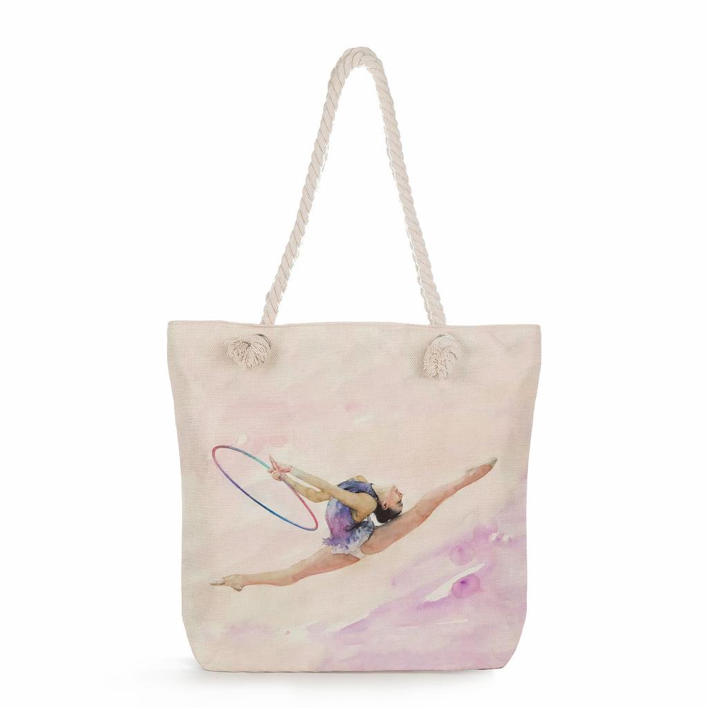 Multifunctional Gymnastics Printed Thick Rope Shoulder Beach Bag Casual Large Capacity Handbag 7600 KTB