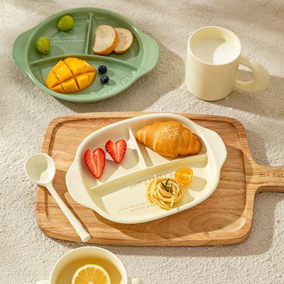 Double Ear Divider Plate Ceramic Three Compartment Tray Letter Solid Colour Snack Platter Breakfast Fruit Salad Bread Dish