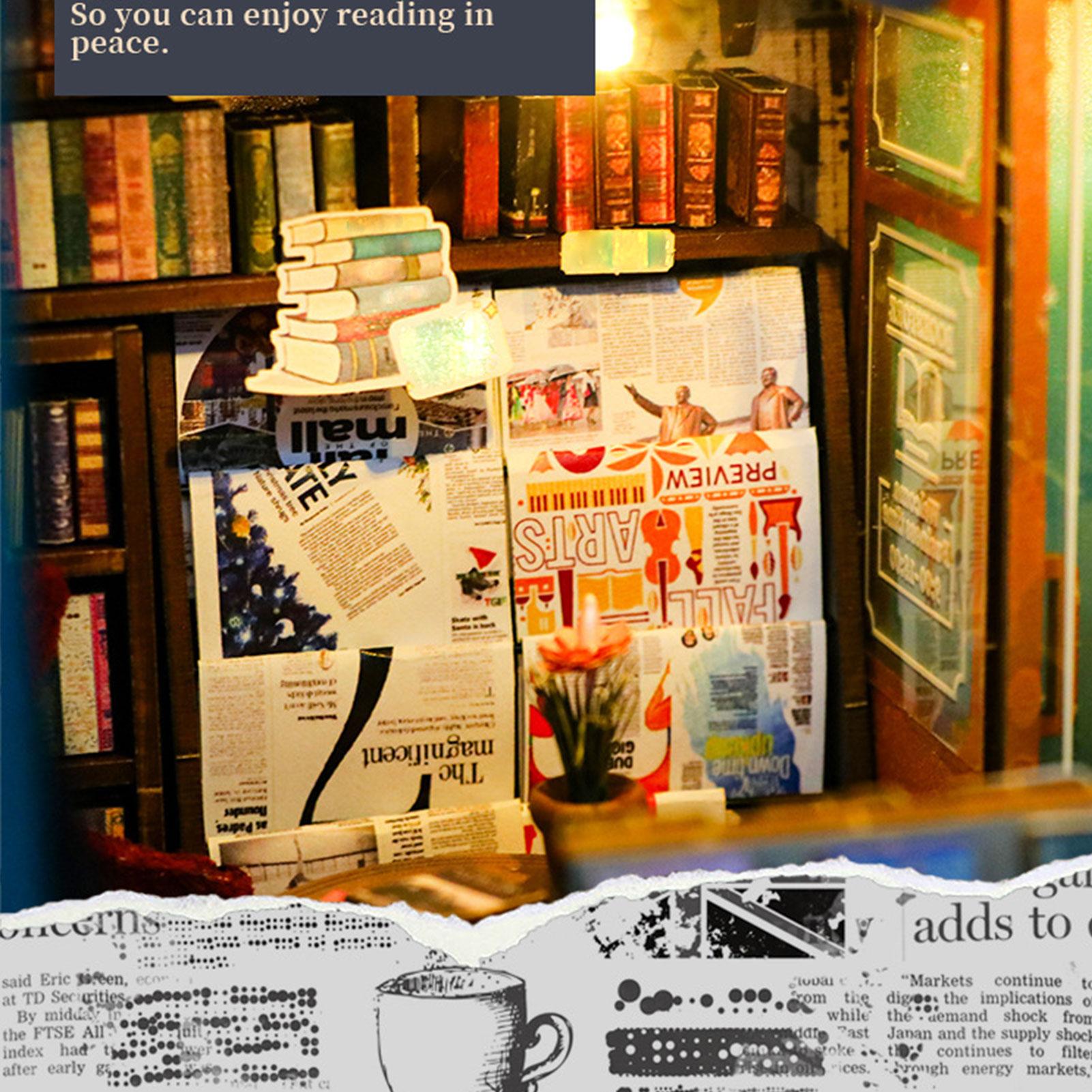 

Creative Lighted Book Nook Miniature House Kit for Display Bookshelf Study Space Workplace Playroom Living Room Decorations CHINA