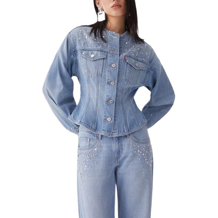 Levis Casual Comfortable Slim Fit Round Neck Long Sleeve Denim Jacket Women Jackets Blue 003HO-0000