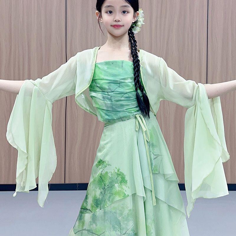 

Дитячий костюм для танцю фей у китайському стилі - Класичний струмуючий шифоновий набір для художнього виступу 140 [Children s]