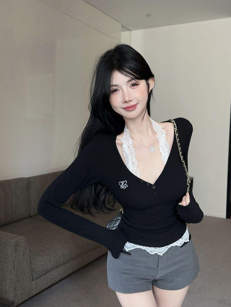 

Элегантный черный топ-халтер с V-образным вырезом на одно плечо, облегающий фигуру, для женщин - Весенняя коллекция L чёрный