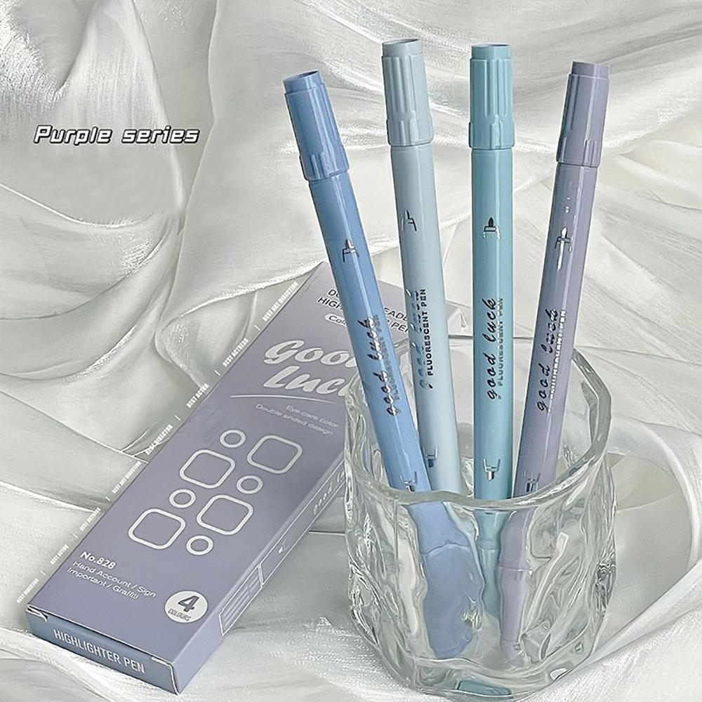 4Pcs/Set Gradient Double Head Fluorescent Highlighter Pen Markers Pastel Drawing Pen for School Office Supplies Stationery