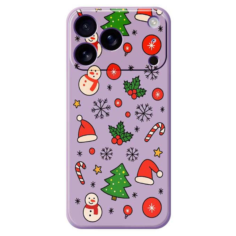 

For iPhone 17 Pro Case Christmas Elements Pattern Printing Straight Edge TPU Phone Back Cover Purple