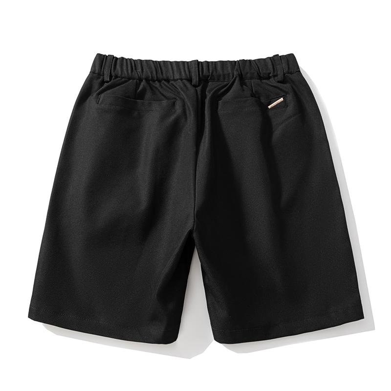 Men's Black Casual Chino Shorts Elastic Waist, Button Fly, Pocket Design for Summer Streetwear & Daily Wear