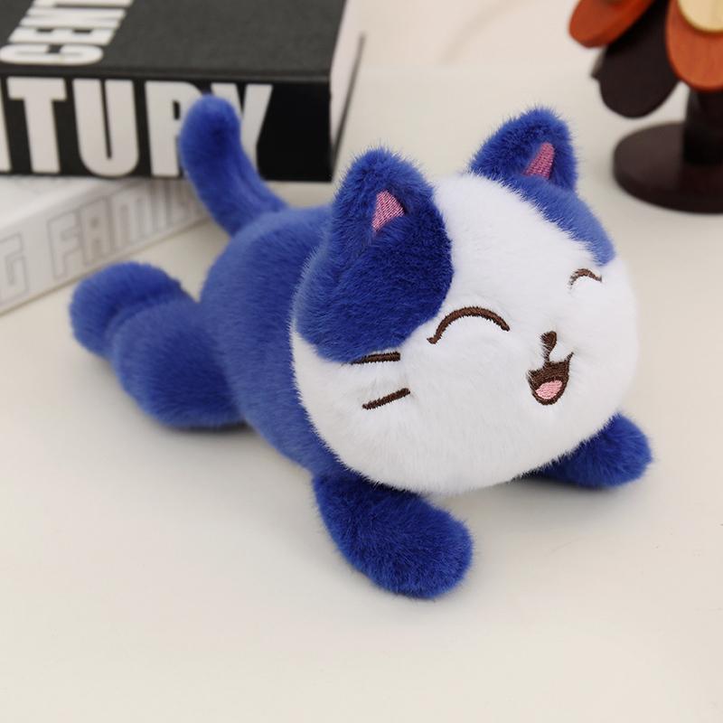 10/20cm Schattige Blije Kat Liggende Pop Pluche Speelgoed Gevuld Kleurrijk Kittentje Pluche Bruin Blauw Koffie Roze Kalmerend Cadeau 20cm