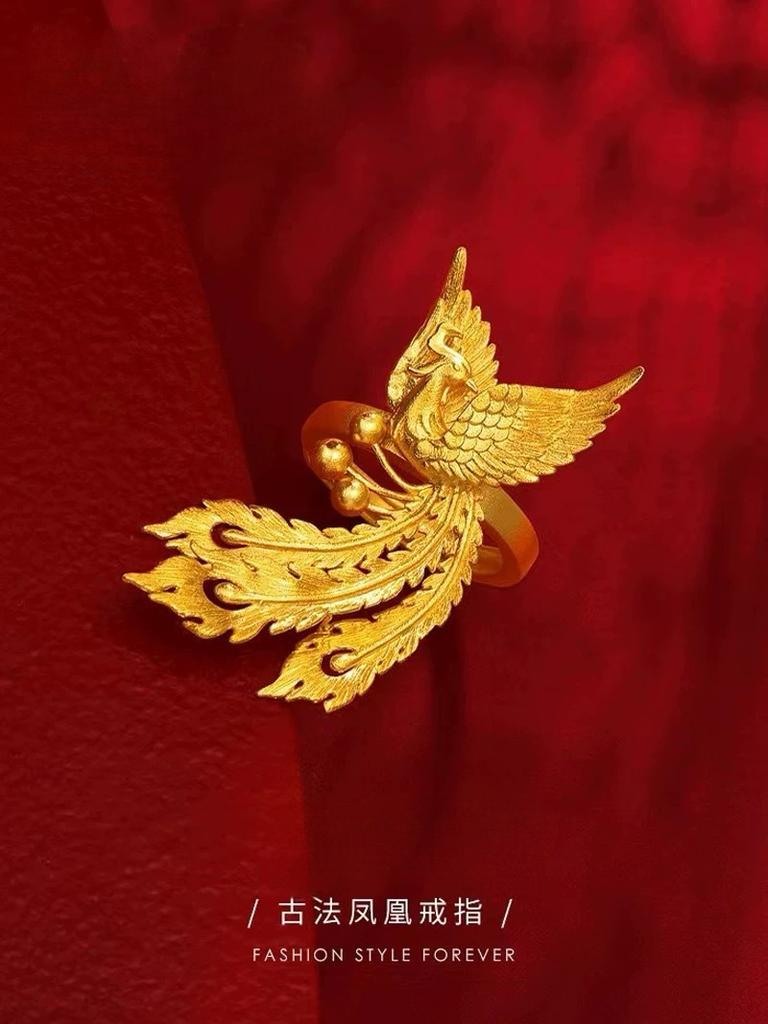 Fashion Gold Shop Same Style Women'S Ring Spread Wings Phoenix Birthday Gift Jewelry Luxury 9999 24K Real Gold