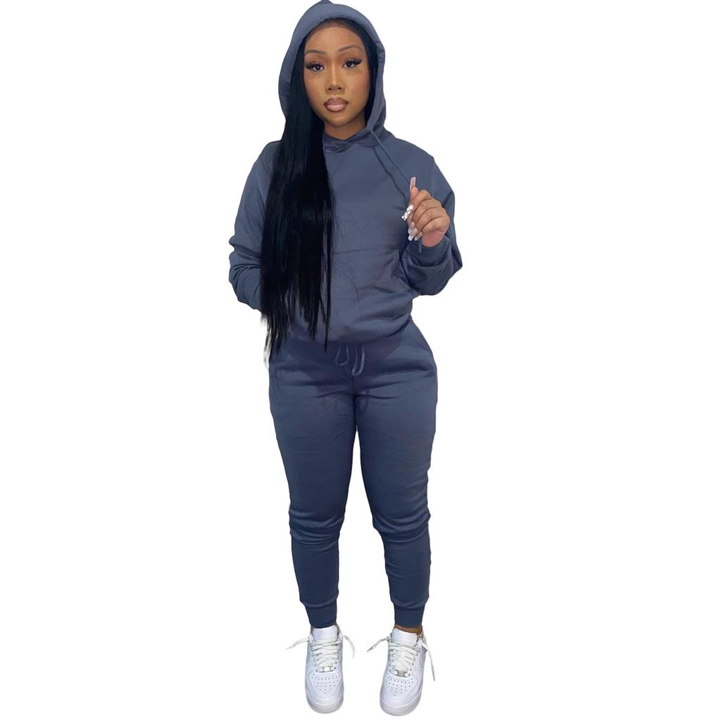 Einfarbiges Hoodie-Trainingsanzug-Set Damen Langarm Kapuzenoberteil Kordelzug Jogginghose Täglich Lounge Straße Lässig Sportbekleidung