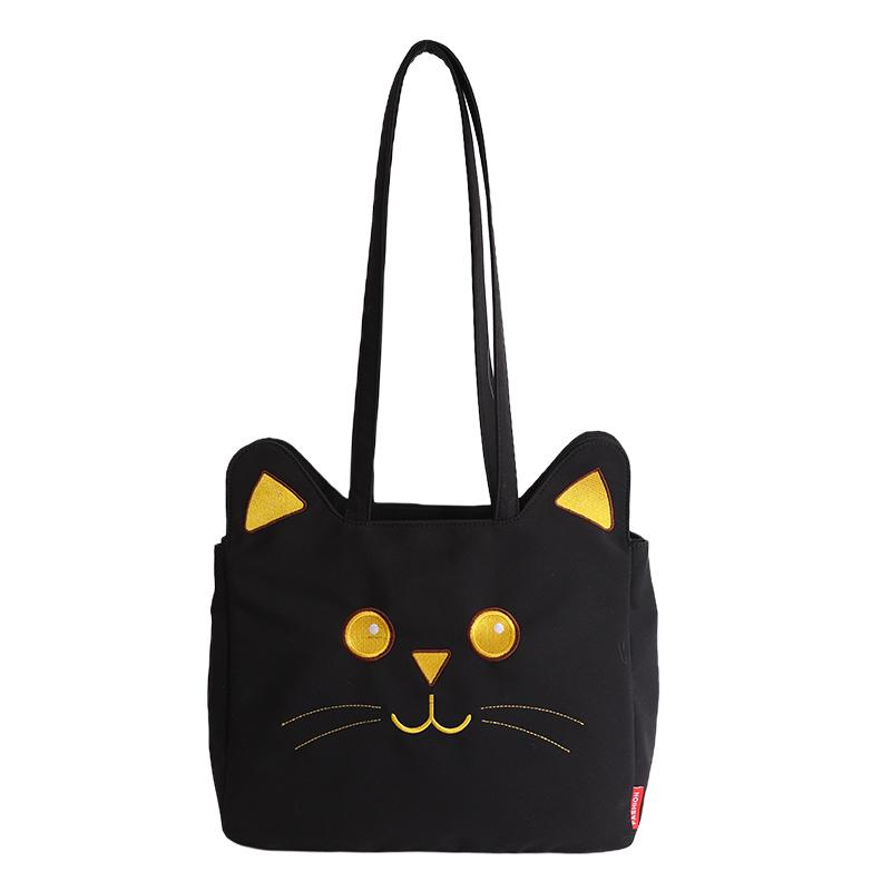 

Fashion New Design Large Capacity Cartoon Cat Embroidery Tote Shoulder Bags Women Students Daily Commute Shopping School Bag чёрный
