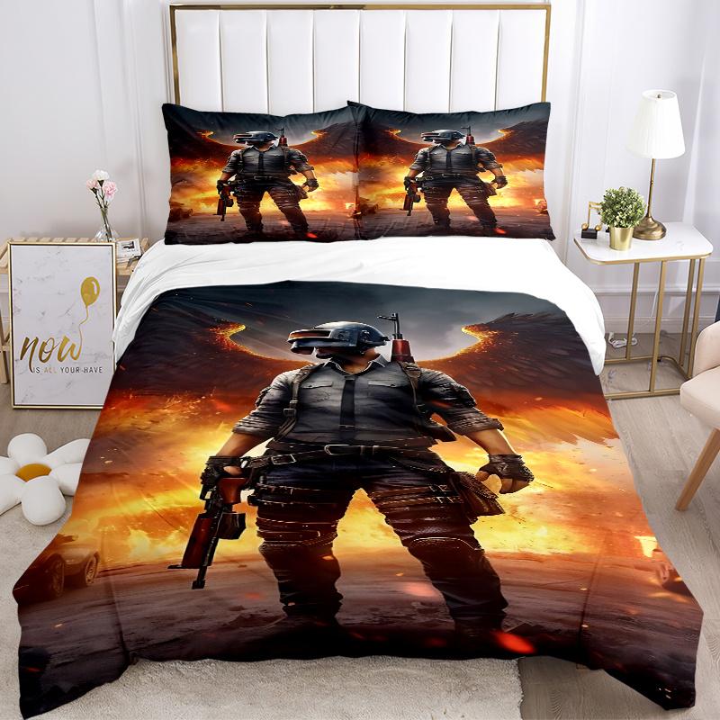 3pcs Pubg Gaming Bedding Set-Perfect for Bedroom, Guest Room, Living Room, Hotel Use-Ideal Gift for Fans, Travelers, Daily Use-Suitable for