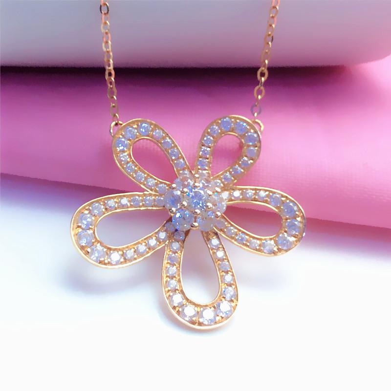 Color Gold-Plated Rose Gold Flower Inlaid Zircon Necklace Fashionable And Exquisite Purple Gold Collarbone Chain