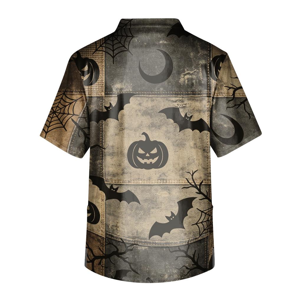 Herren Halloween Print Medizinische Kasack-Oberteil V-Ausschnitt mit Bindeband Taschen Bequeme Passform Tägliche Arbeitskleidung für medizinisches Fachpersonal