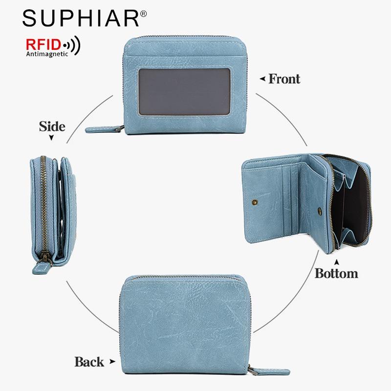 Leather Anti-theft Brush Organ Bag, Multi-functional Large-capacity Simple Change Bag Card Cover Card Bag Wallet