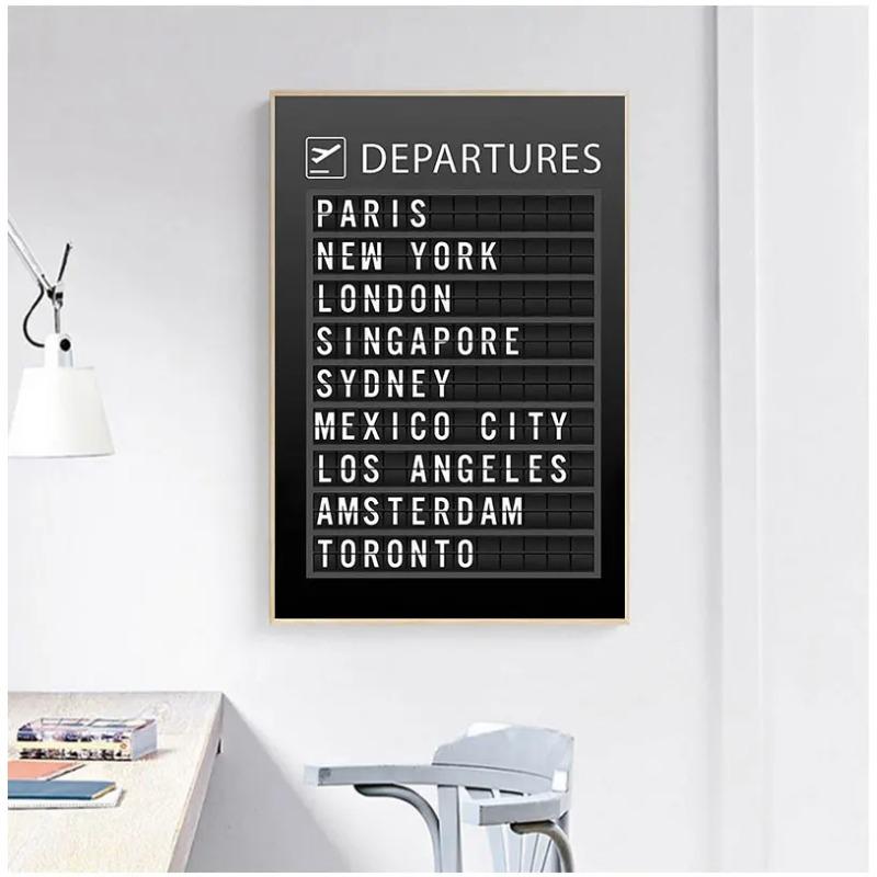 Airport Board Destination Poster Canvas Painting Wall Art Honeymoon Travel Quotes Pictures Home Decoration(Accept Customization)
