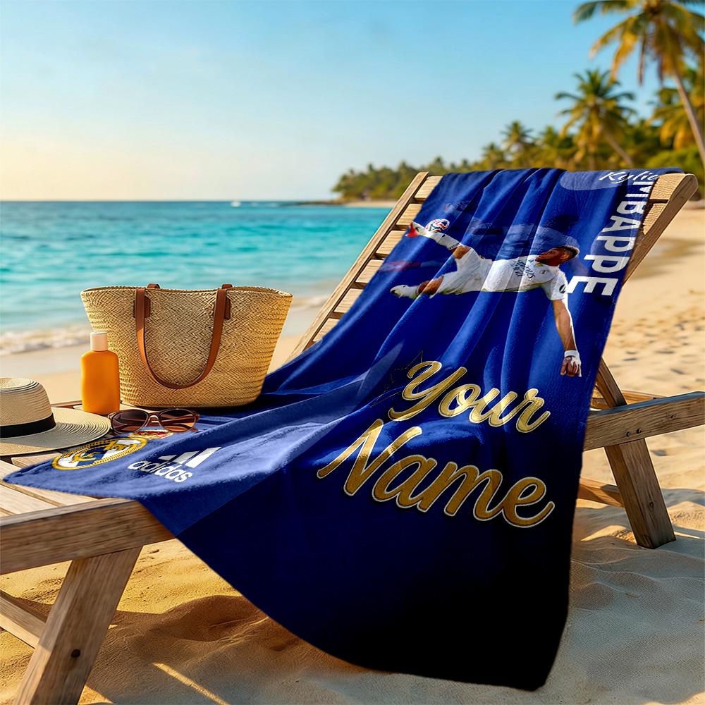 Mbappé Customize Text Beach Towel Soft Durable Quick-Dry Suitable for Swimming Gym Camping Yoga Vacation