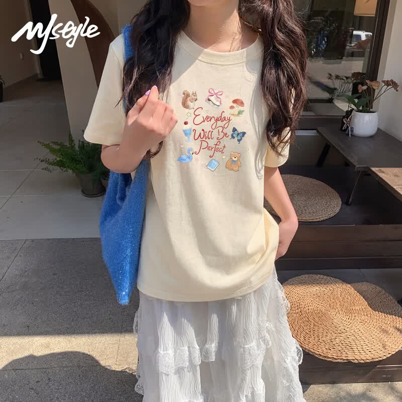 MJ STYLE Women's Cotton Loose Fit Graphic T-Shirt