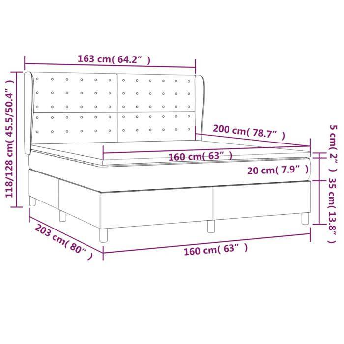 3128298 vidaXL Lit à sommier tapissier avec matelas Crème 160x200 cm Tissu