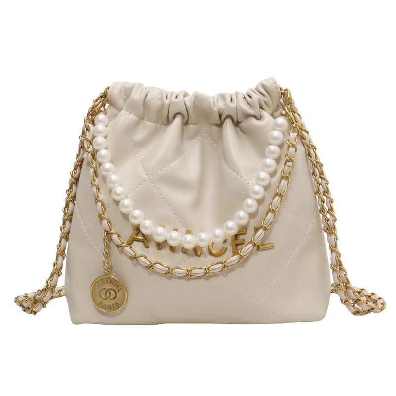 Popular small bags women's summer versatile new diamond chain messenger bag pearl bucket bag